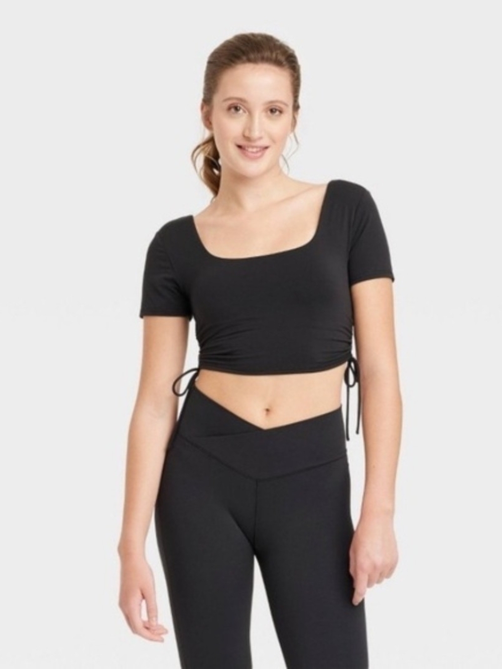 Joylab Black Square-Neck Short Sleeve Cropped Top